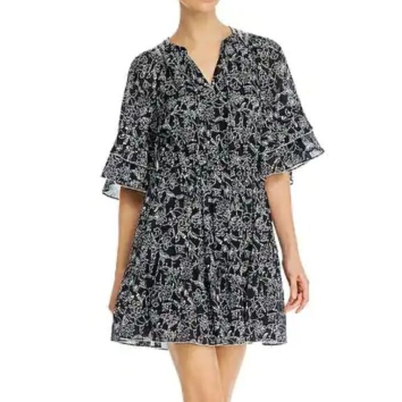 NWT PARKER Lindsay Smocked Fit & Flare Mini Dress Black Small - Picture 3 of 7